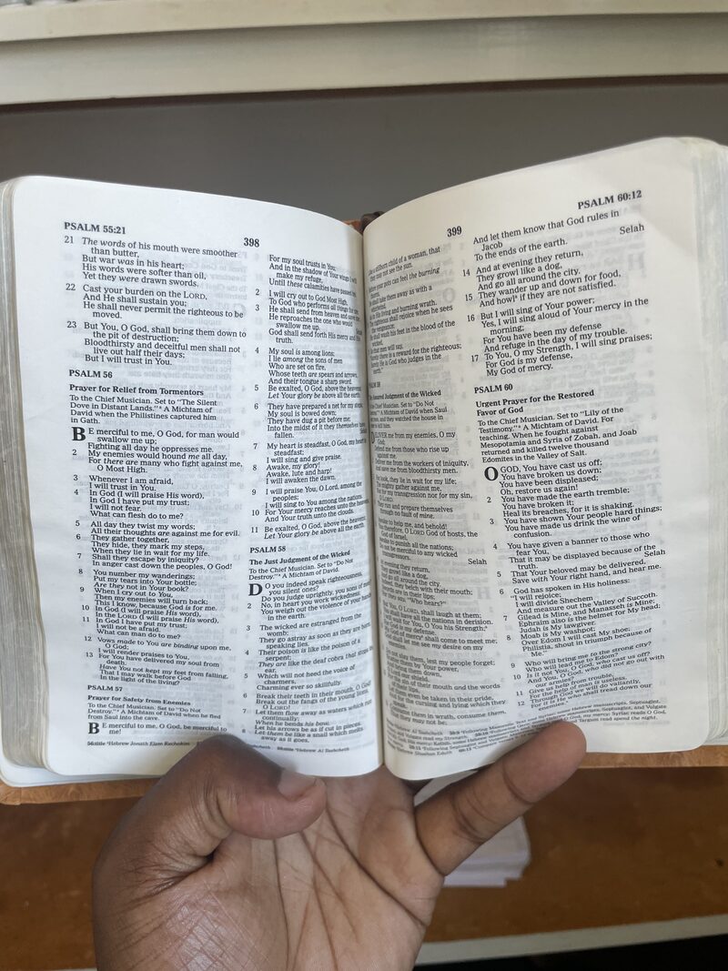 An open Bible at Psalms